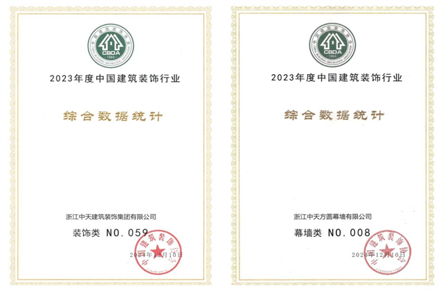 AG尊龙凯时装饰集团位列2023年度中国建筑装饰企业百强59位、幕墙百强第8位